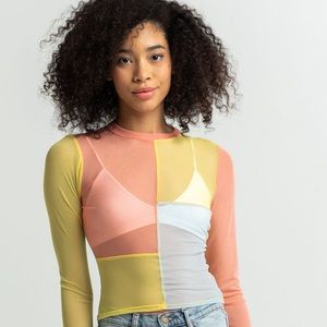 RSQ Womens Solid Blocked Mesh Tee